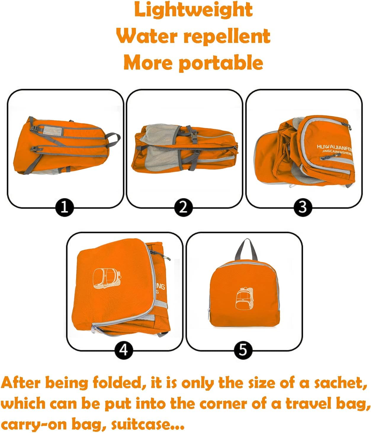 Hiking Backpack,30l sporty lightweight folding waterproof ultralight backpack for outdoor camping picnic hiking running bag with waterproof rain (Orange)