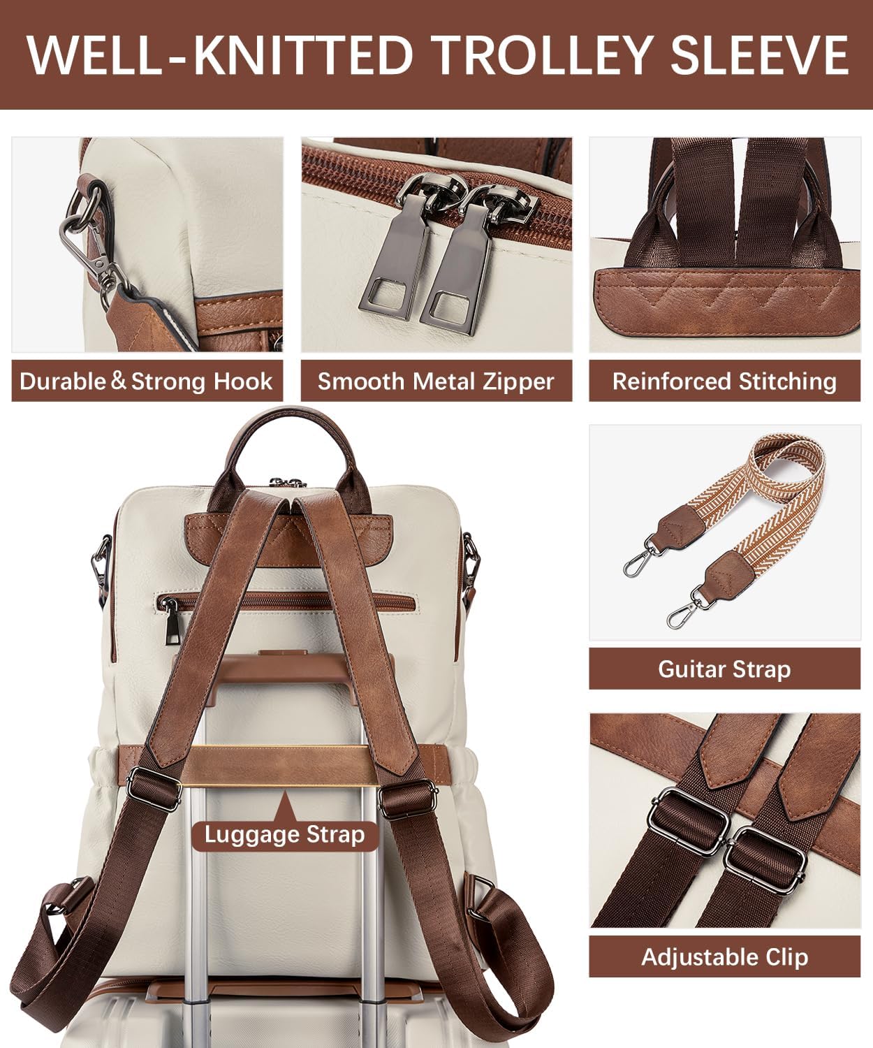 BOSTANTEN PU Leather Laptop Backpack for Women Designer Travel Backpack with Laptop Compartment Ladies Computer Shoulder Bags