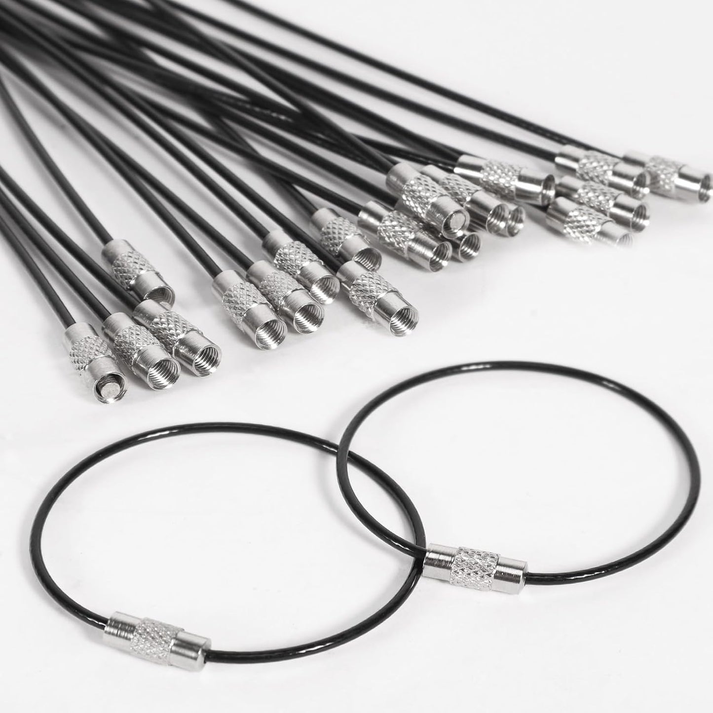20pcs Stainless Steel Wire Keychains Aircraft Cable Cable Key Ring for Hanging ID Tags or Luggage Tags,6.3 inch 2mm Black