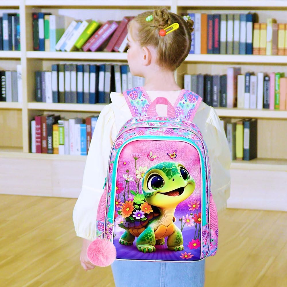 AGSDON 3PCS Kids Backpack for Girls, 16" Preschool Elementary Water Resistant School Bag, Girl Backpacks Set with Lunch Box Pencil Case
