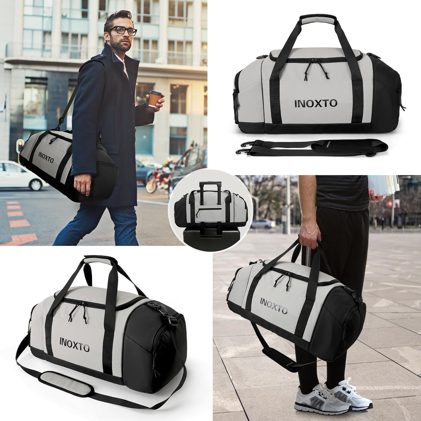 Sports Gym Bag,INOXTO Travel Duffel Bag with Dry Wet Pocket And Shoe CompartmentFor Women and Men,40L/55L Fitness Waterproof Weekender Bag For Swim Sports Travel Working Out (Gray, 55L)