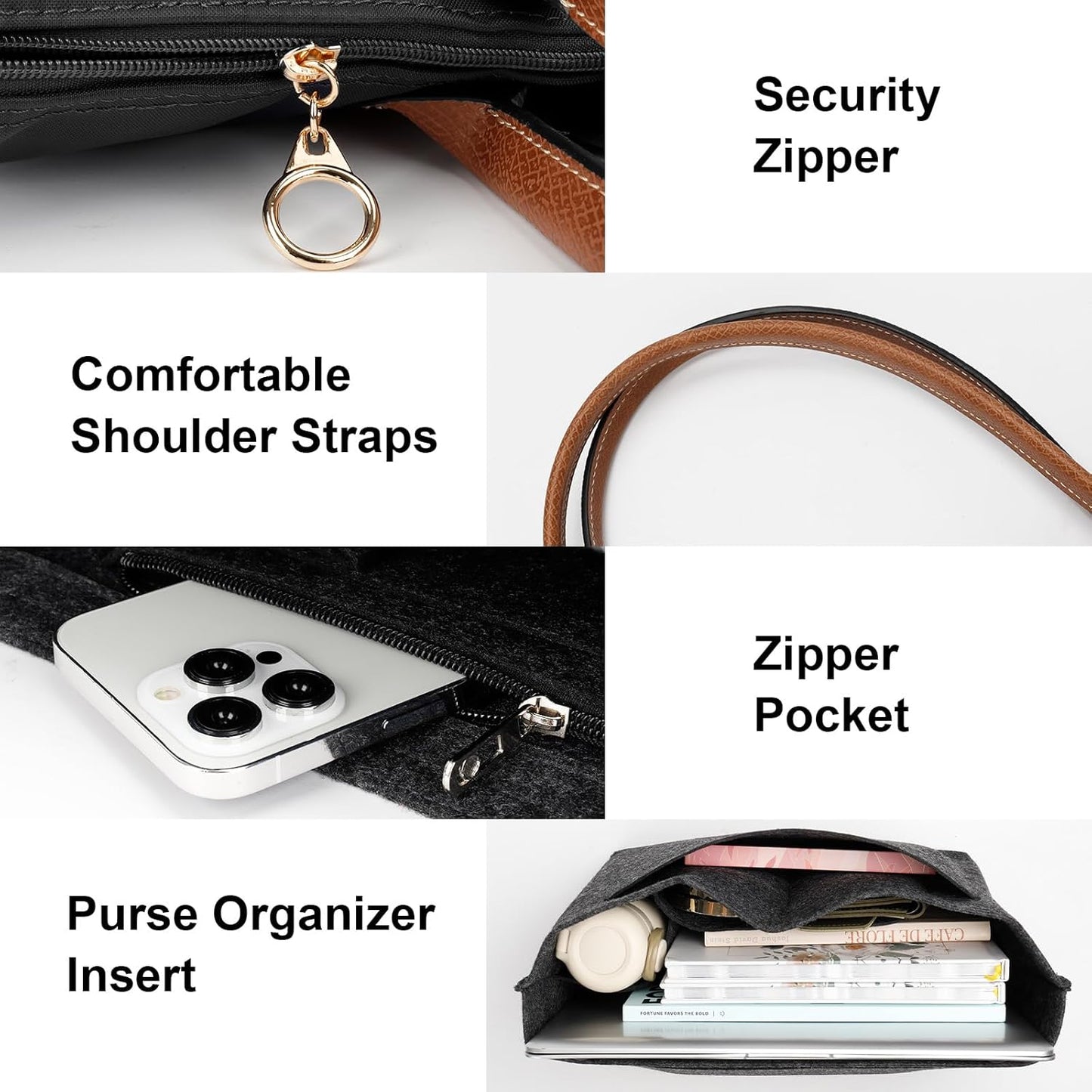 Tote Bag for Women with Purse Organizer Insert, Foldable Large Capacity Waterproof Nylon Bag for Travel, and Daily Use