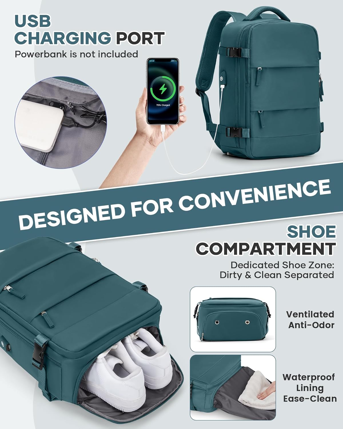 Vacuum Backpack Travel with Electric Vacpack Pump, Vacuum Compression Bags Travel Backpack for Women Men, Flight Approved Waterproof Carry on Backpacks Laptop Work Weekender Daypack,Peacock Blue