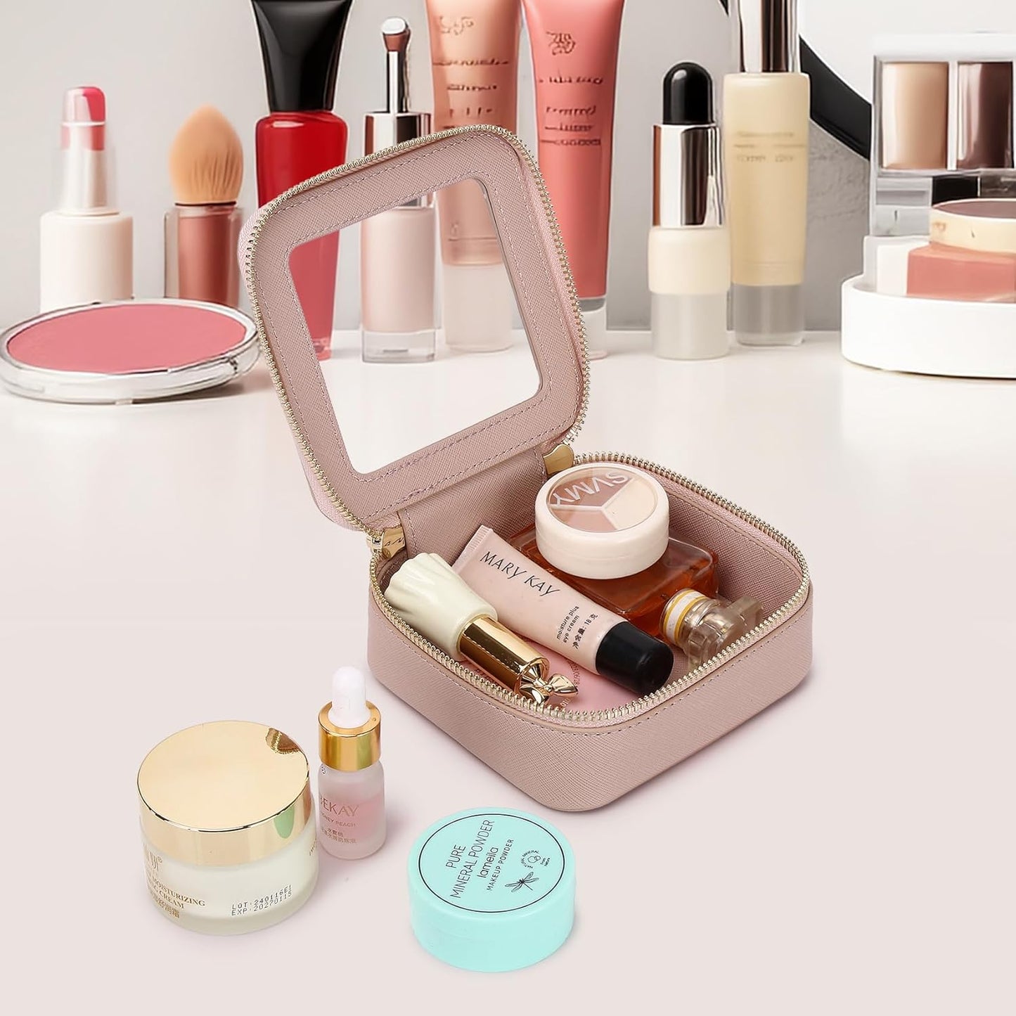 Small Clear Makeup Bag for Women Mini Cosmetic Bag Travel Toiletry Bag Purse Organizer with Zipper Car Essentials (Pink, Mini)