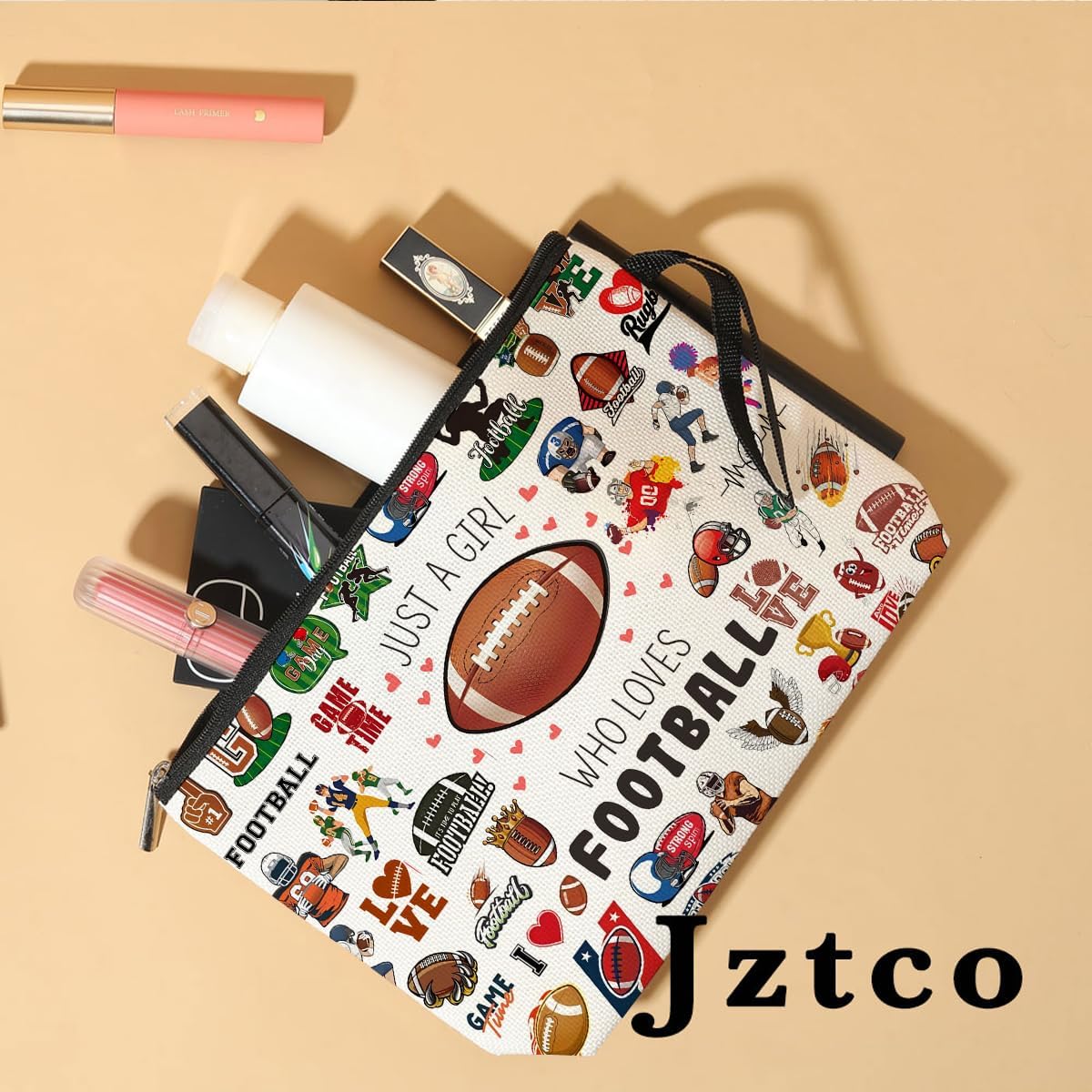 Jztco Football Gifts Cosmetic Bags Toiletry Bag Birthday Graduation Funny Makeup Bag Football Player Gifts for Women Teens Girls Girlfriend Football Lover Coach Fan Team Sister Friend