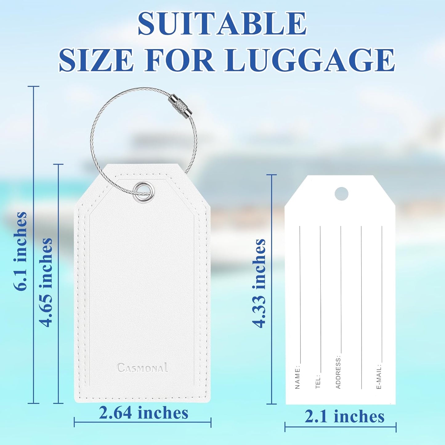 Luggage Tag & Initial Baggage Tags for Suitcases Leather Bag Tags for Backpacks Handbag School Instrument with Name ID Label Travel Essentials, Unique Fun Navy White Personalized Luggage Tags 2 Pack