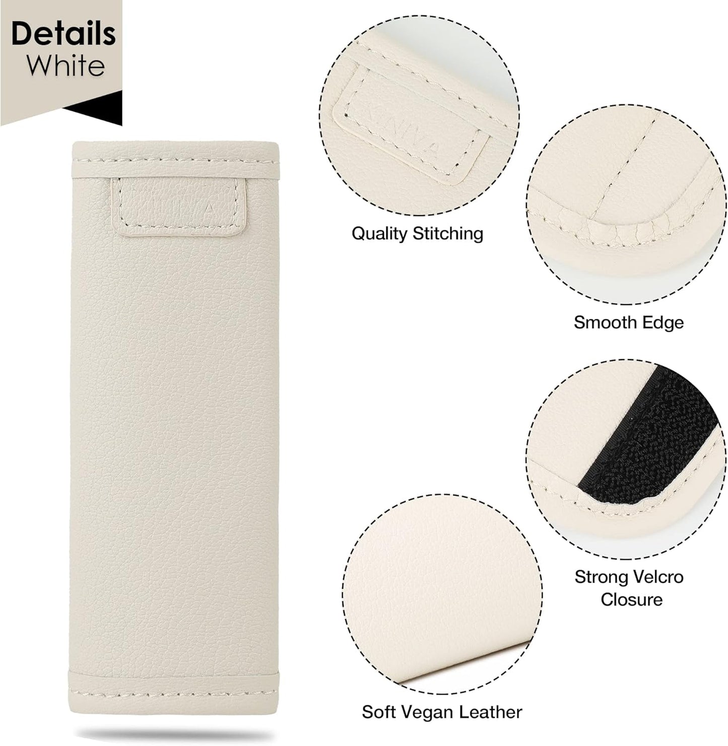 KINIVA Leather Luggage Handle Wrap 4 Pack Set,Luggage Identifiers Tags Markers for Luggage Suitcase,Travel Accessories(white-4pcs)