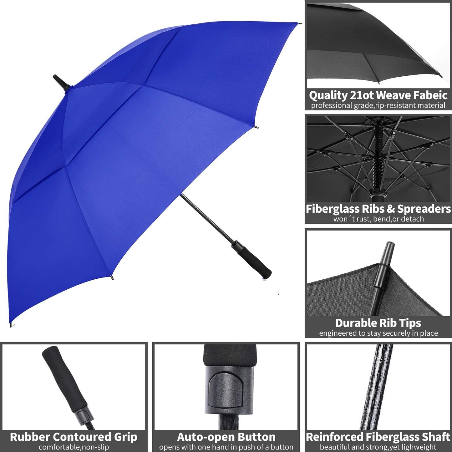 MRTLLOA Extra Large Golf Umbrella, 54/62/68/72 Inch Automatic Open, Oversize Double Canopy Vented Windproof Waterproof Sports Umbrellas for Rain