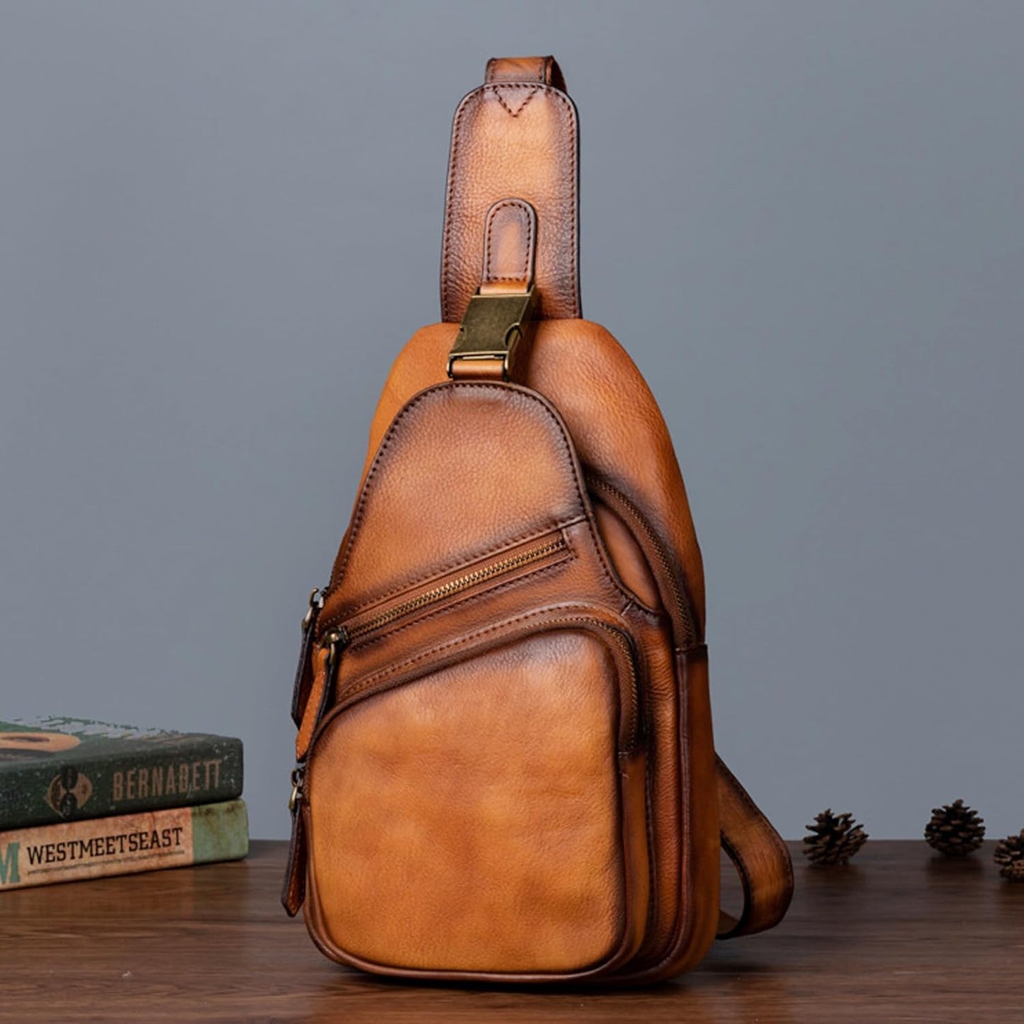 Genuine Leather Sling Bag for Men Women Backpack Chest Shoulder Satchel Crossbody Bags Casual Outdoor Daypack