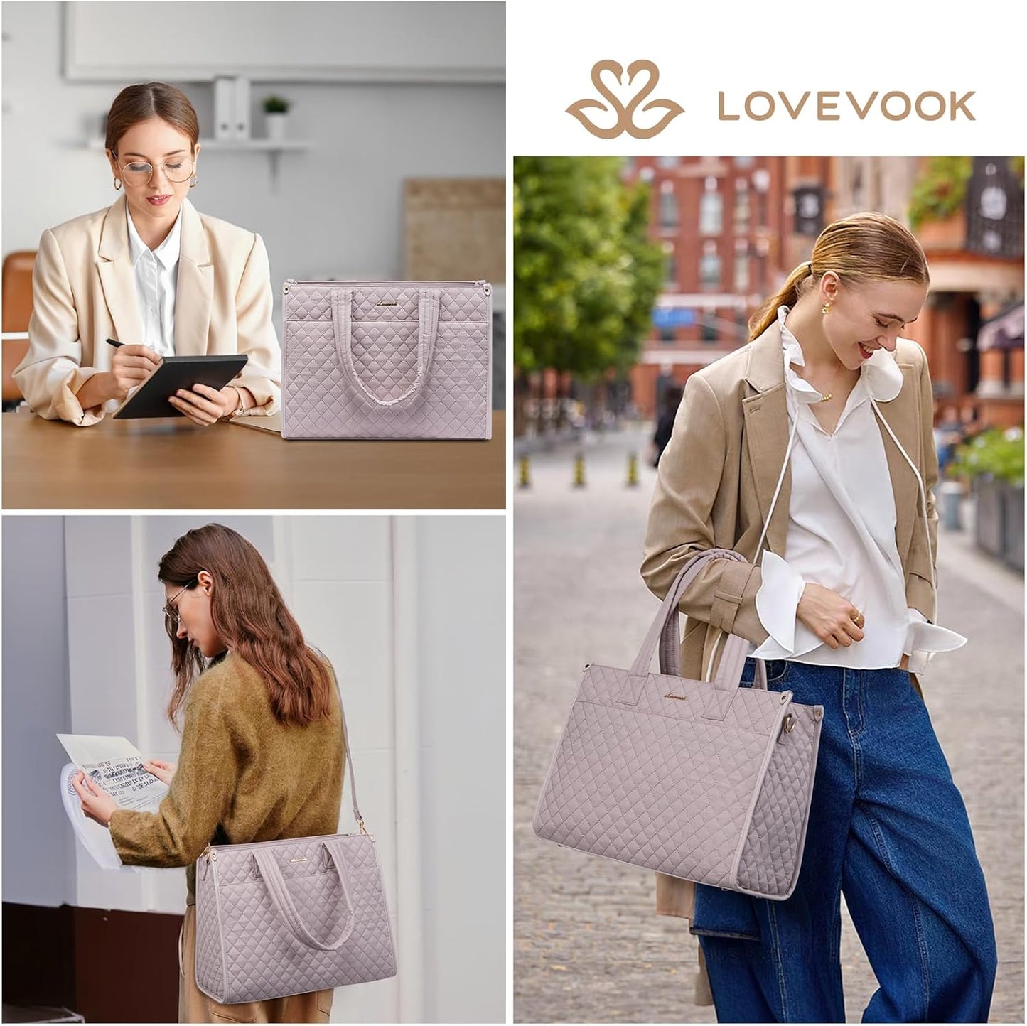 LOVEVOOK Laptop Tote Bag for Women,Canvas Work Tote Bag for Women with Clutch Purse,15.6 Inch Computer Briefcase Bag,Professional Teacher Business Office Bag,Lightweight Shoulder Travel