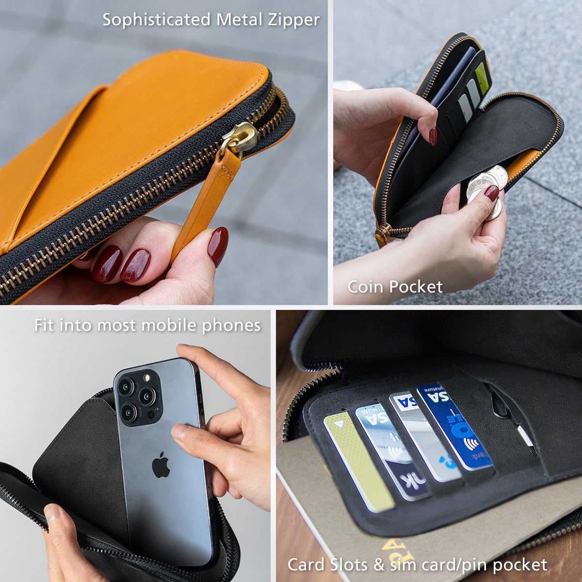 Alto Travel Phone Wallet, Italian Leather Case Passport Holder, Designed for Phones Up to 6.8 inches, Android and iPhone 17, Air, 16, 15, 14, 13 (Caramel Brown) (Not for iPhone 17 Pro Max, 16 Pro Max)