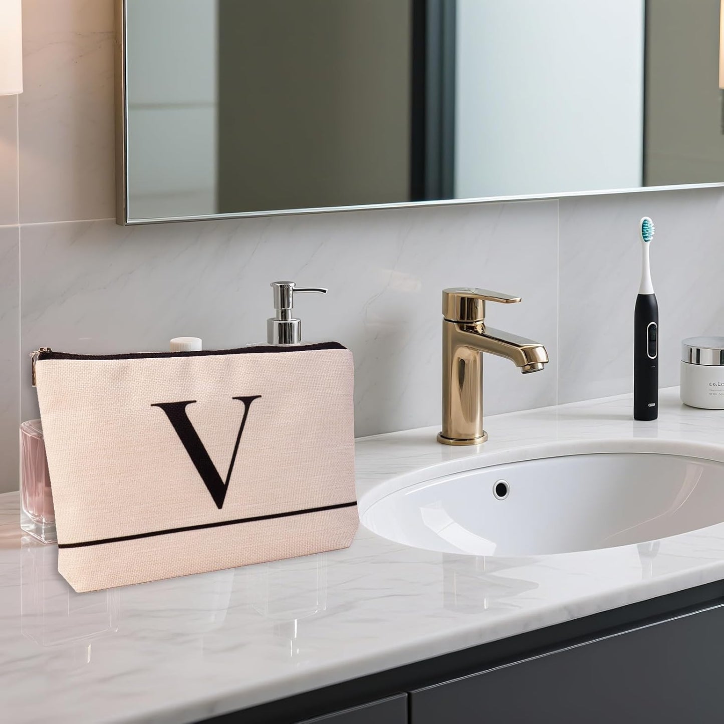 Letter A-Z Initial Personalized Makeup Bags, Birthday Gifts for Women, Monogrammed Gifts for Women