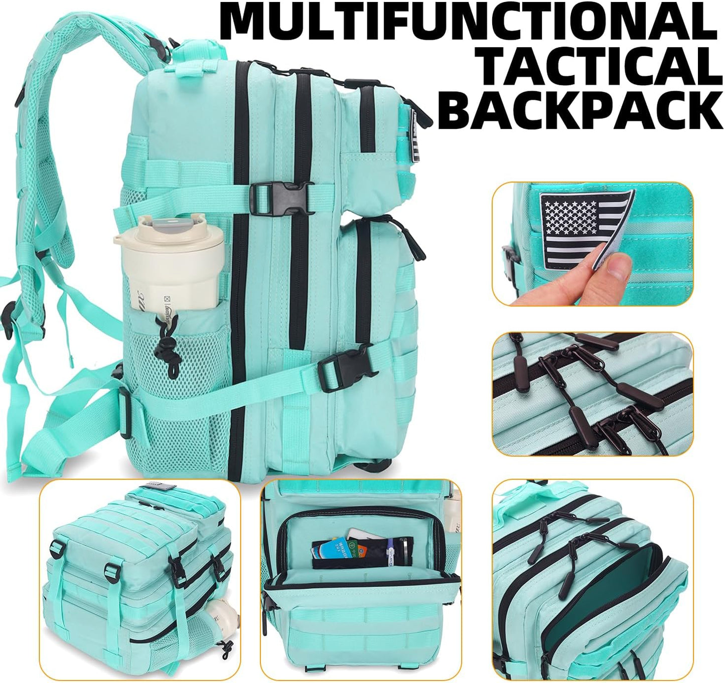 25L Tactical Backpack for Men and Women Military Backpack Army Assault Pack Molle Backpack Small Bug Out Bag Travel Rucksack Daypack (Mint Green)