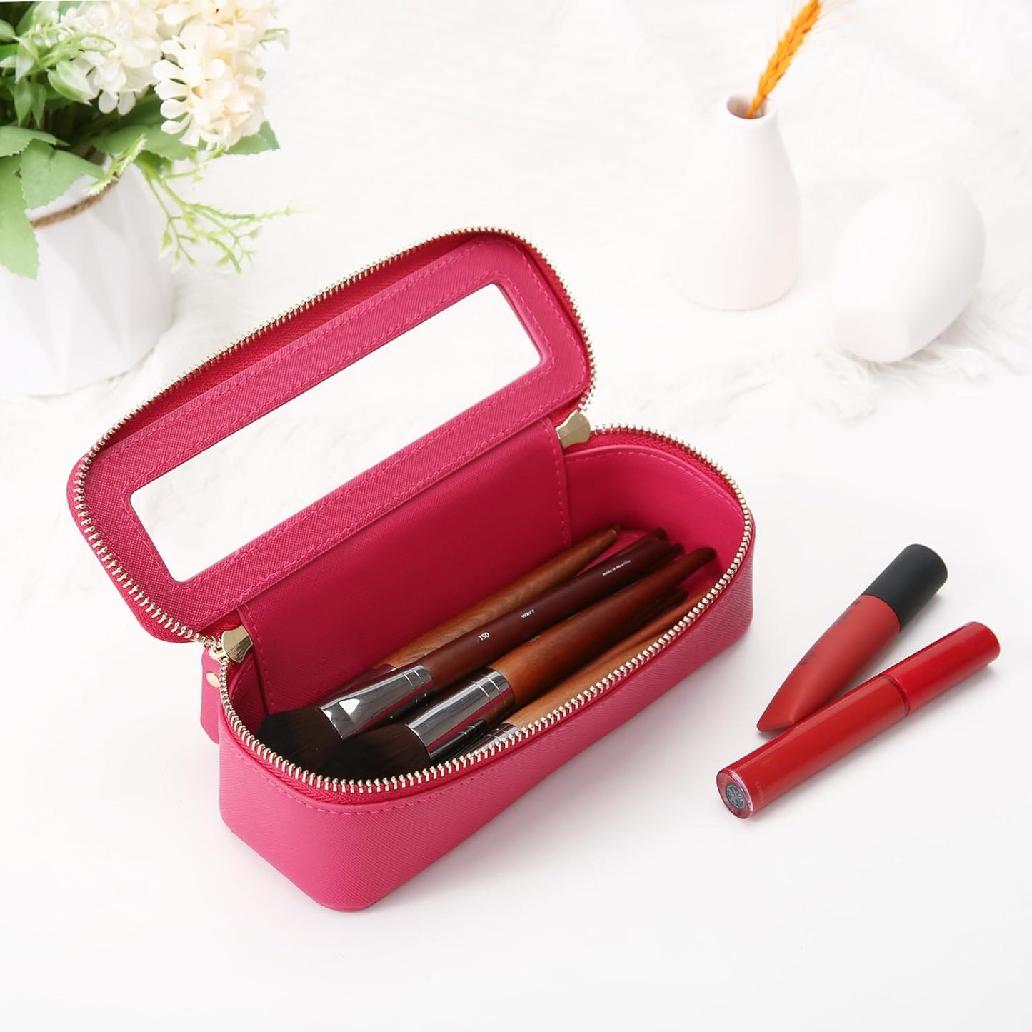 Aveniee Clear Makeup Brush Bag, Slim Brush Holder Cosmetic Case, Small Travel Toiletry Bag for