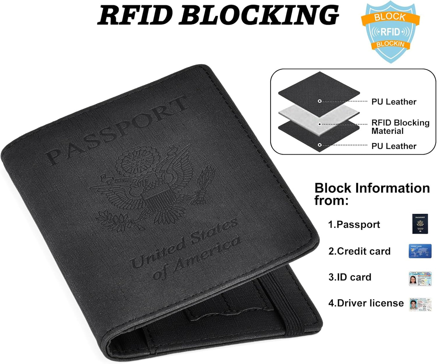 HerriaT Passport and Vaccine Card Holder Combo,Cover Case with CDC Vaccination Card Slot, Leather Travel Documents Organizer Protector, with RFID Blocking, for Women and Men