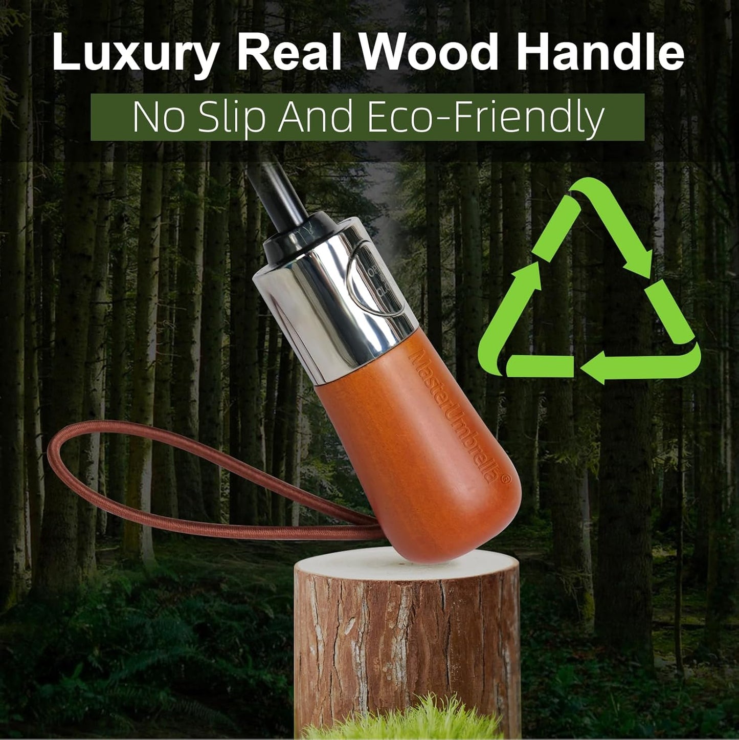 Umbrellas for Rain, Heavy-Duty Windproof Travel Umbrella — Auto Open/Close, Vented Triple-Layer Canopy, 10 Fiberglass Ribs, Folding Design, Large Coverage, Wooden Handle