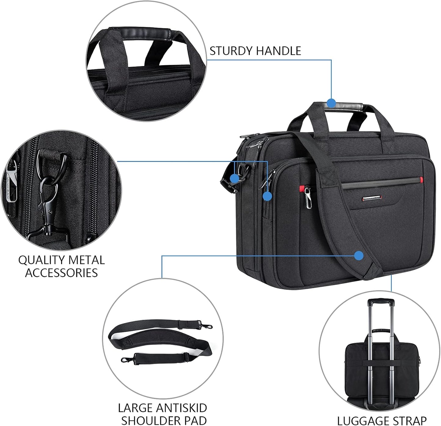 VANKEAN Laptop Briefcase Premium Laptop Case Fits Up to 17.3 Inch Business Shoulder Bag Laptop