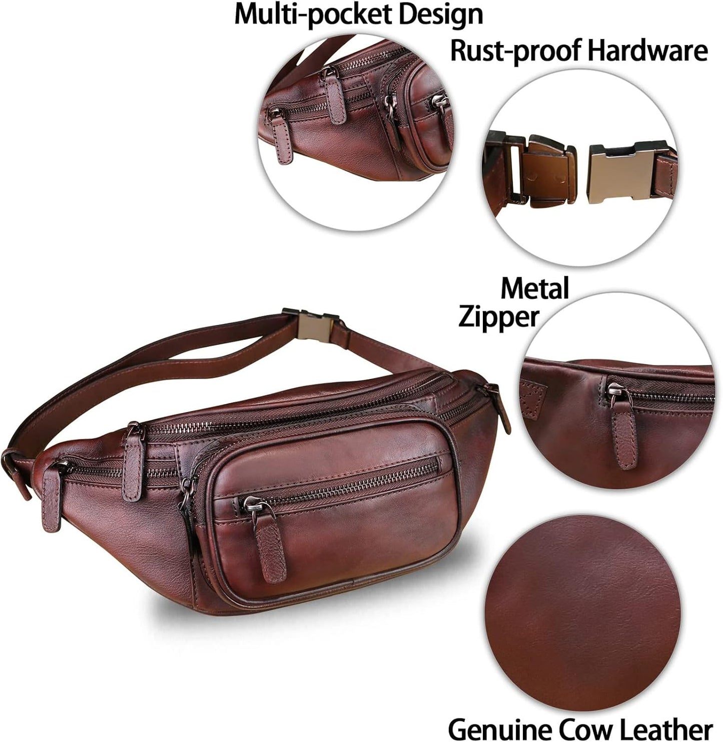 Genuine Leather Fanny Pack for Women and Men Leather Waist Bag Fashion Sling Bag Shoulder Crossbody Bag Sling Backpack (Coffee)