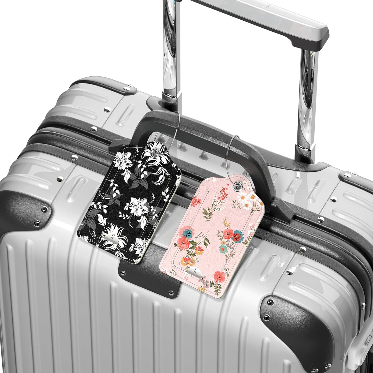 4 Pack PU Leather Luggage Tags for Suitcase, Travel Cruise Luggage Tag with Privacy Flap, Name ID Label and Metal Loop for Women Men Baggage Handbag School Bag Backpack, Tropical Plants