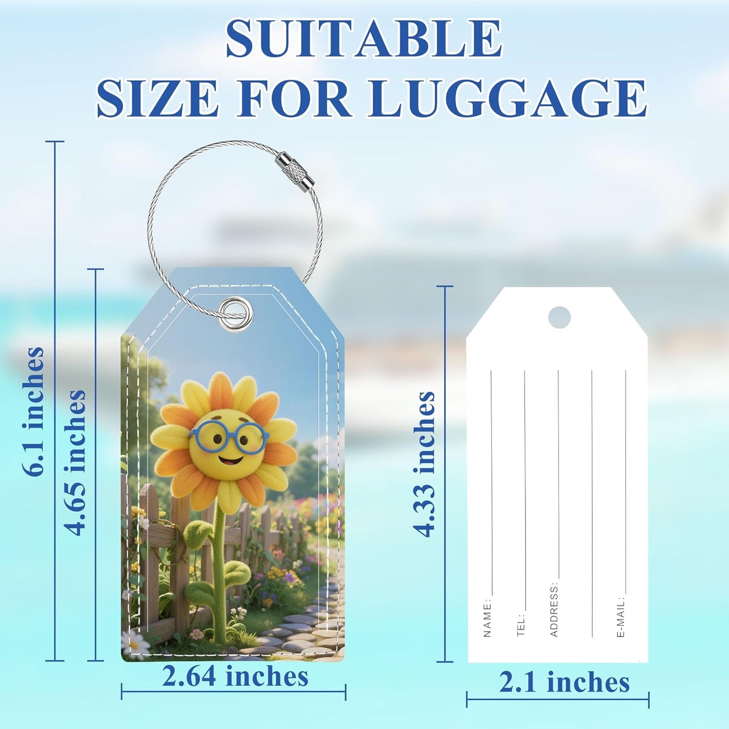 Luggage Tag, Luggage Tags for Suitcases, Personalized Bag Tags for Backpacks Handbag School Instrument with Name ID Label Travel Essentials, Cute Unique Fun Baggage Tags 2 Pack, Sunflower
