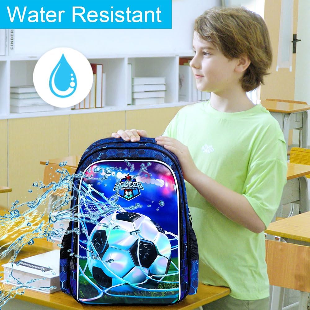 AGSDON 3PCS Football Backpacks for Boys, 16" Kids Bookbag Water Resistant for Boy, Lightweight Backpack with Lunch Box Pencil Case