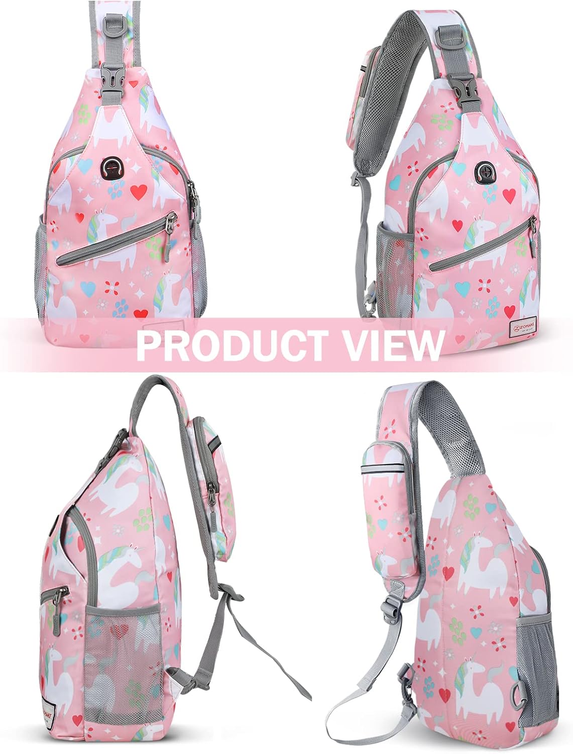 ZOMAKE Sling Bag,Small Crossbody Sling Backpack,Water Resistant Shoulder Daypack for Travel,Anti Thief Chest Bag for Hiking(Unicorn Pink)