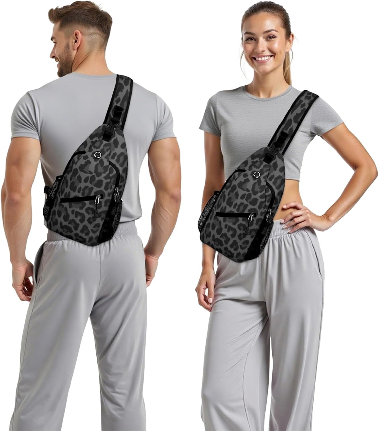 Black Leopard Print Sling Bag Crossbody Chest Bag for Women Men, Water Resistant Lightweight Casual