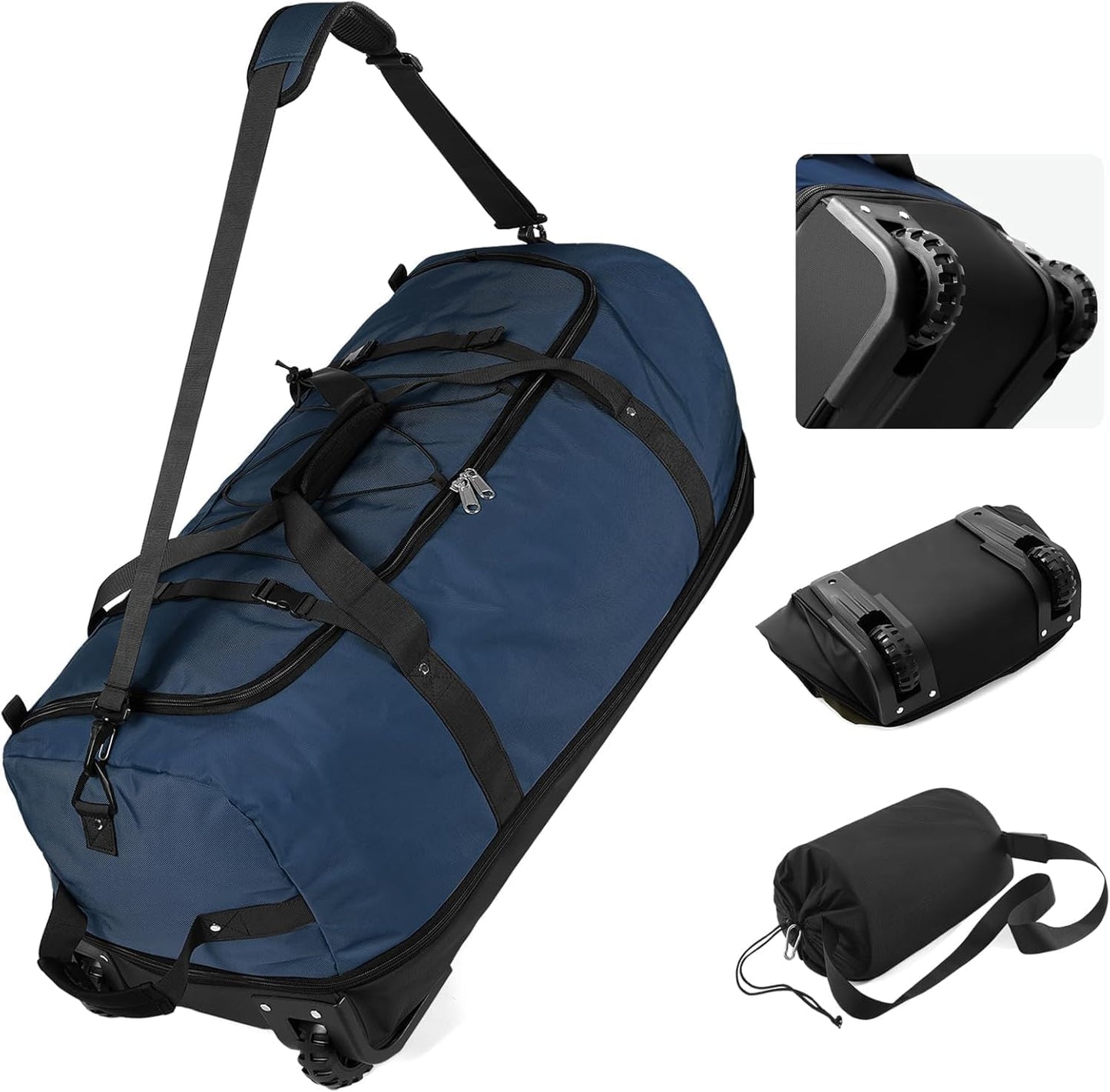 32" Soft-Sided Foldable Wheeled Travel Duffel Bag,Expandable 110L to 140L Rolling Cargo Bag with 2 Wheels and Multiple Pockets1 (001-Blue)