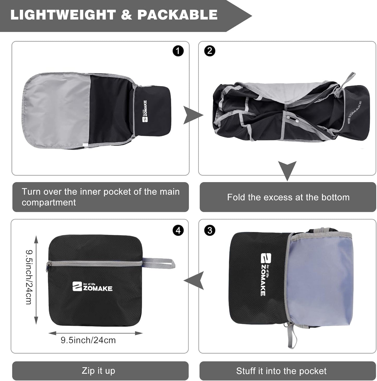 ZOMAKE Lightweight Packable Backpack 35L, Foldable Backpacks Water Resistant Collapsible Light