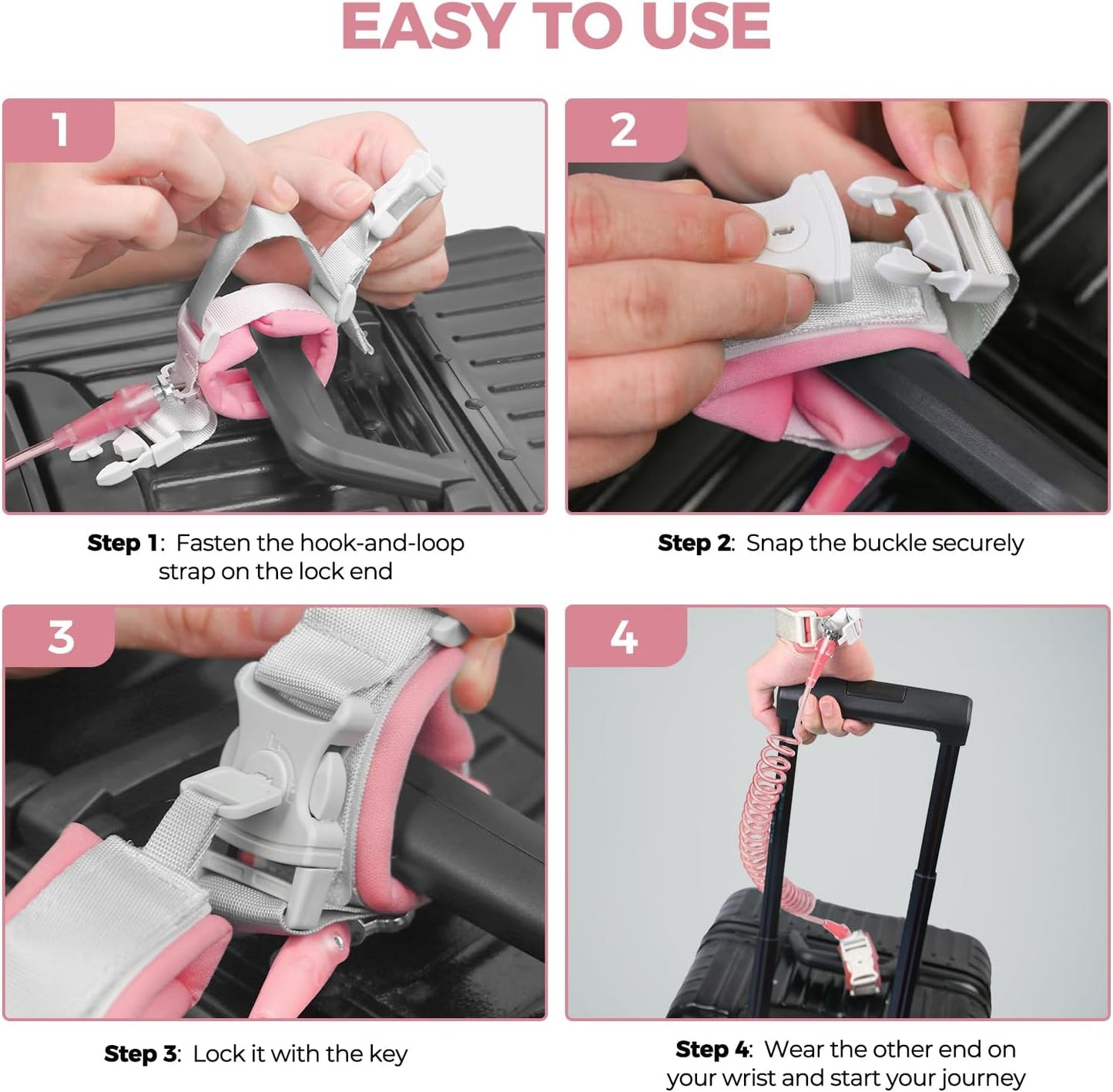 Cable Luggage Lock, Retractable Cable Lock Anti Lost Travel Locks for Suitcase with Wrist Strap for Suitcases, Backpacks, and Carry-On Bags, Pink