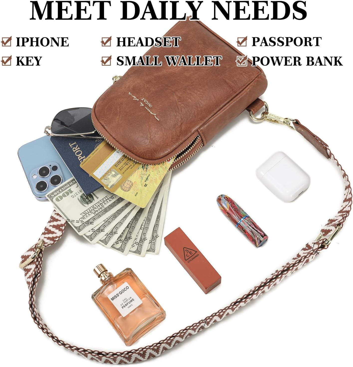INICAT Travel Small Sling Bag Faux Leather Crossbody Bags Women Cross Body Bag Purses for Woman