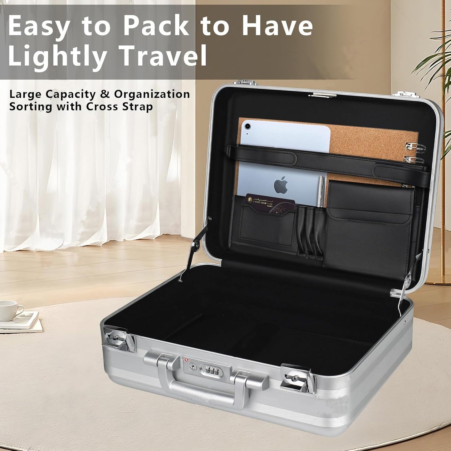 Metal Combination TSA Lock Briefcase Aluminum Brief Case Metal Toolbox Cash Case 15.6 Inch Notebook