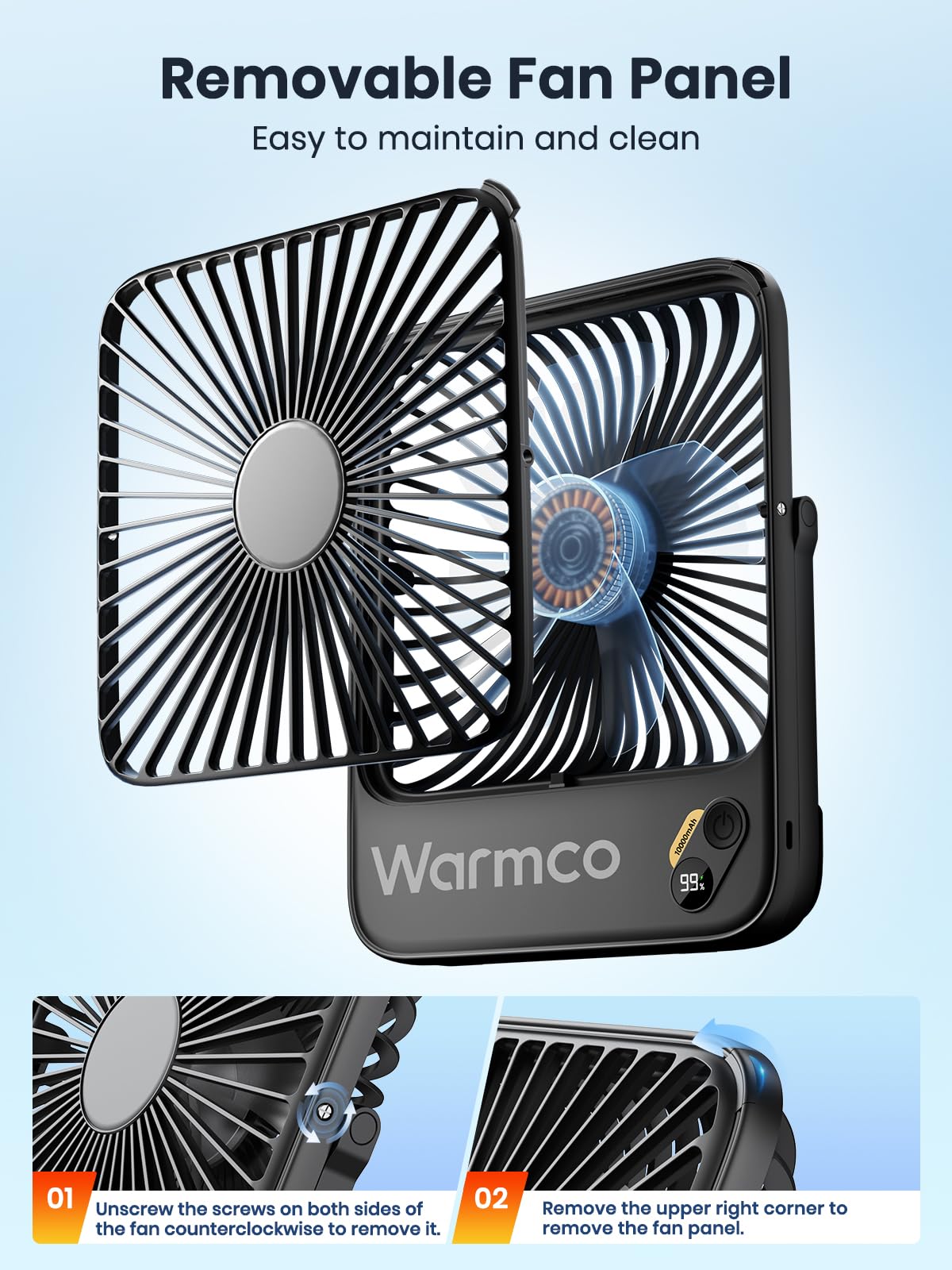 Warmco D3 10000mAh Portable Travel Fan 7-inch, Up to 24H Runtime