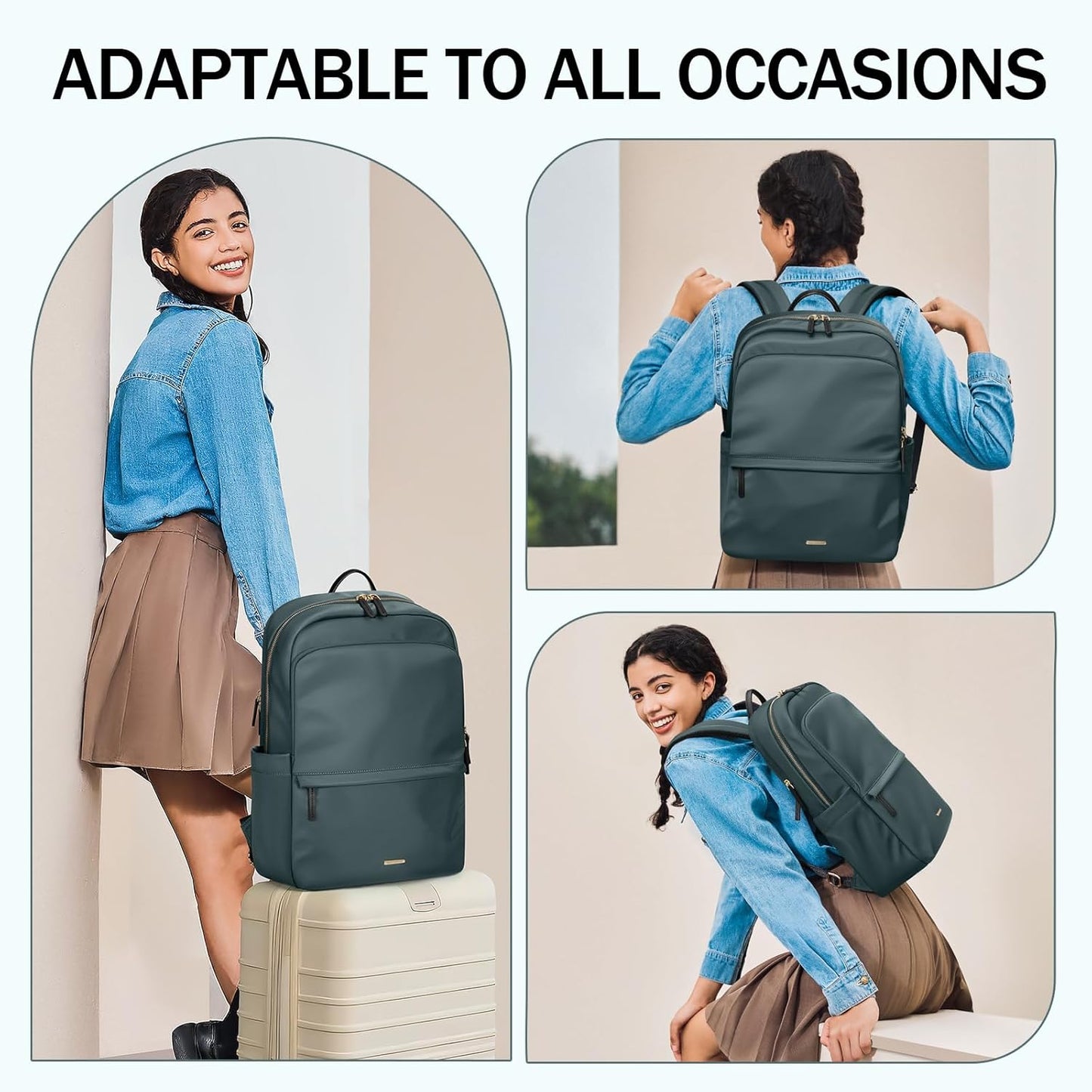 GOLF SUPAGS Women Laptop Backpack Casual Daypack for Work Travel College Backpack Purse Fits 15.6 Inch Notebook (Atrovirens)