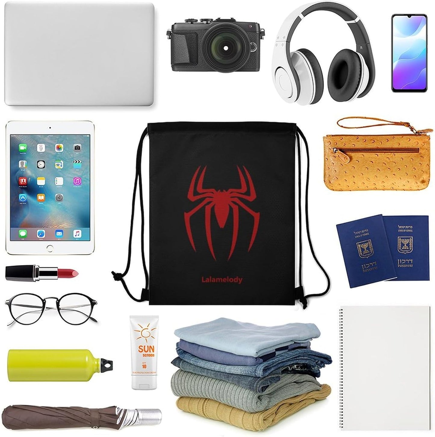 Spider Black Drawstring Backpack Waterproof Sackpack Travel Swimming Sports Gym Camping Shopping Bag for Women Men