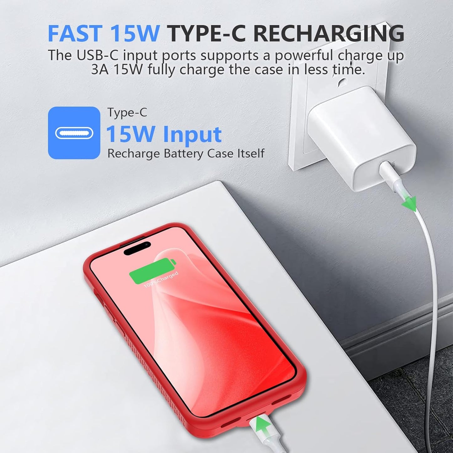 GIN FOXI Battery Case for iPhone 15 Pro Max/15 Plus, 15W Fast Charging Battery Charger Case Rechargeable Real 8000mAh Ultra-Slim Anti-Fall Protection Extended Charger for iPhone 15ProMax&15Plus(6.7")