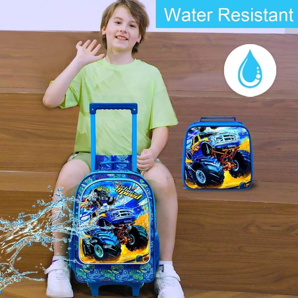3PCS Rolling Backpack for Girls and Boys, Kids Unicorn Dinosaur Wheeled Bookbag