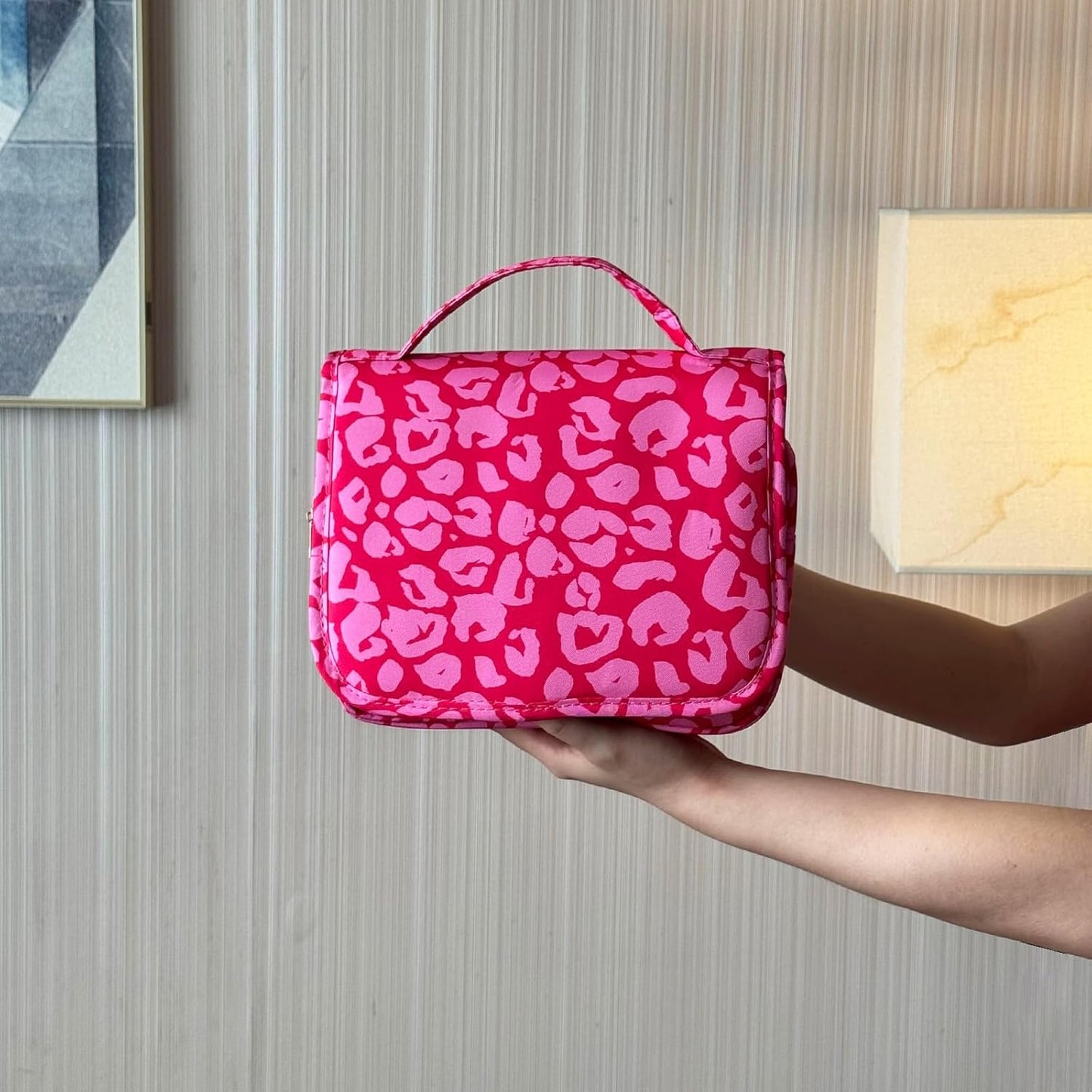 Crazy Bison Hanging Travel Toiletry Bag Kit Makeup Bag Cosmetics Organizer for Men Women (Hot Pink Leopard)