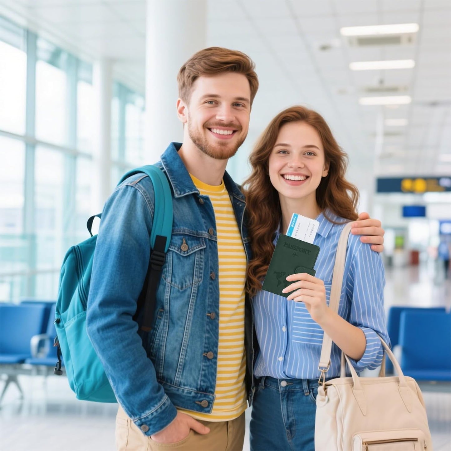 Passport Holder for Travel Essentials, Dark Green Leather Passport Cover, Passport Wallet Holders for Women Men Family Travel Gifts Must Have Accessories, Credit Card Cash Air Ticket Storage Supplies