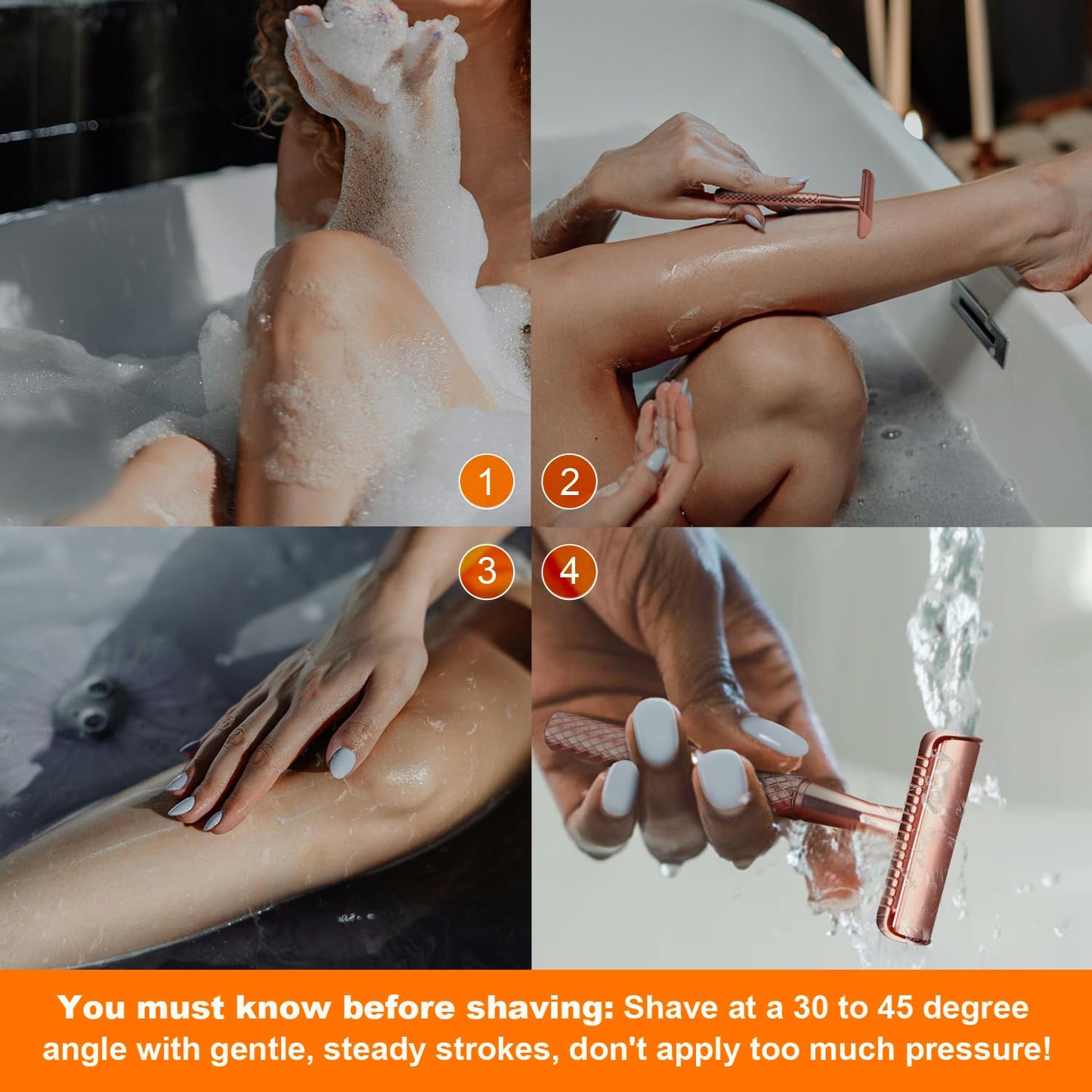 Rose Gold Safety Razor - Single Blade Razors for Women - Reusable Metal Razor, with 5 Stainless Steel Double Edge Blades, Smooth Close Shave, Sustainable, Plastic Free