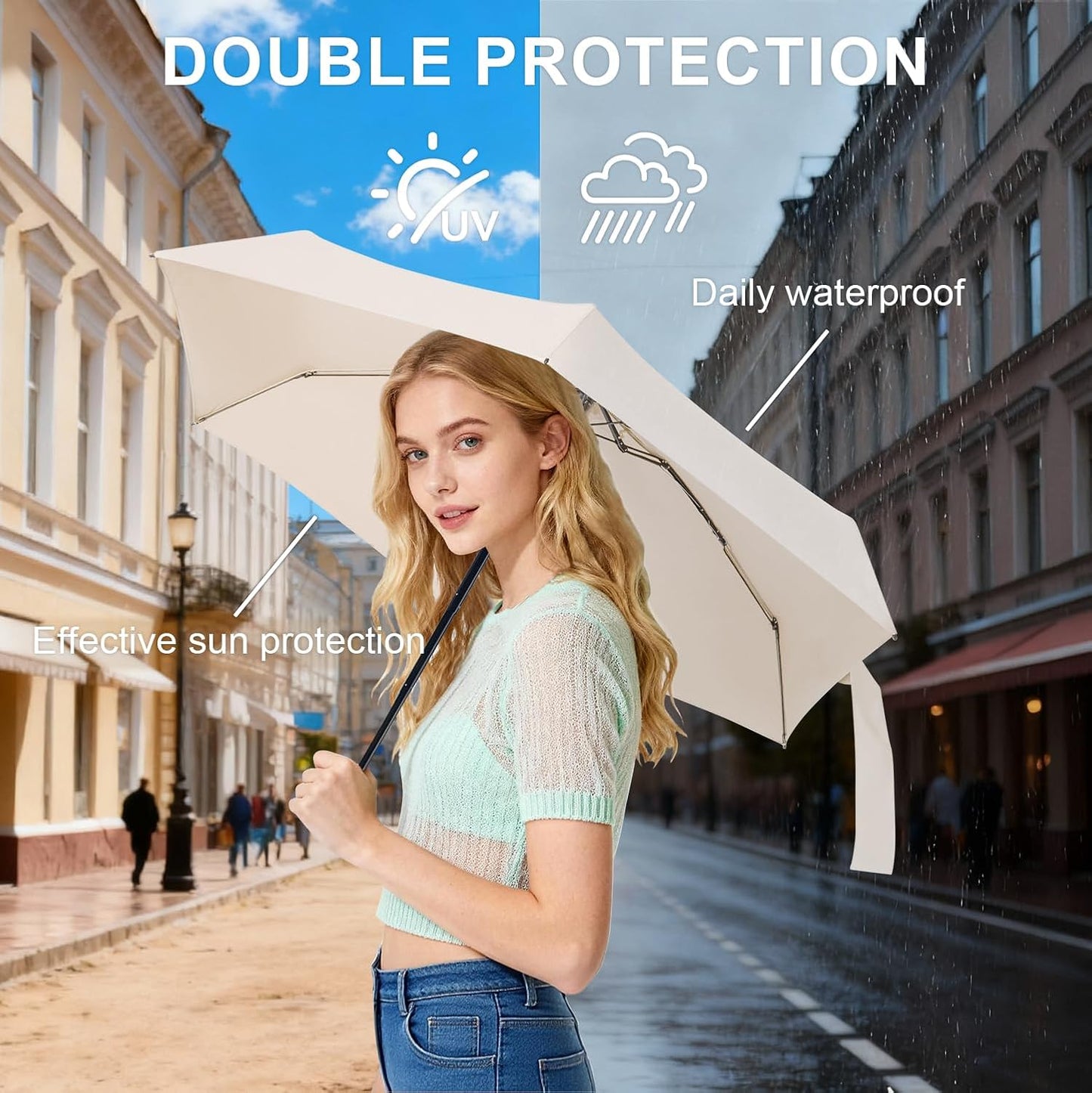 LEAGERA Compact Travel Umbrella with Case - Mini Umbrella for Purse, Small Lightweight &Tiny Design Perfect for Parasol Outdoor Sun&Rain Umbrellas
