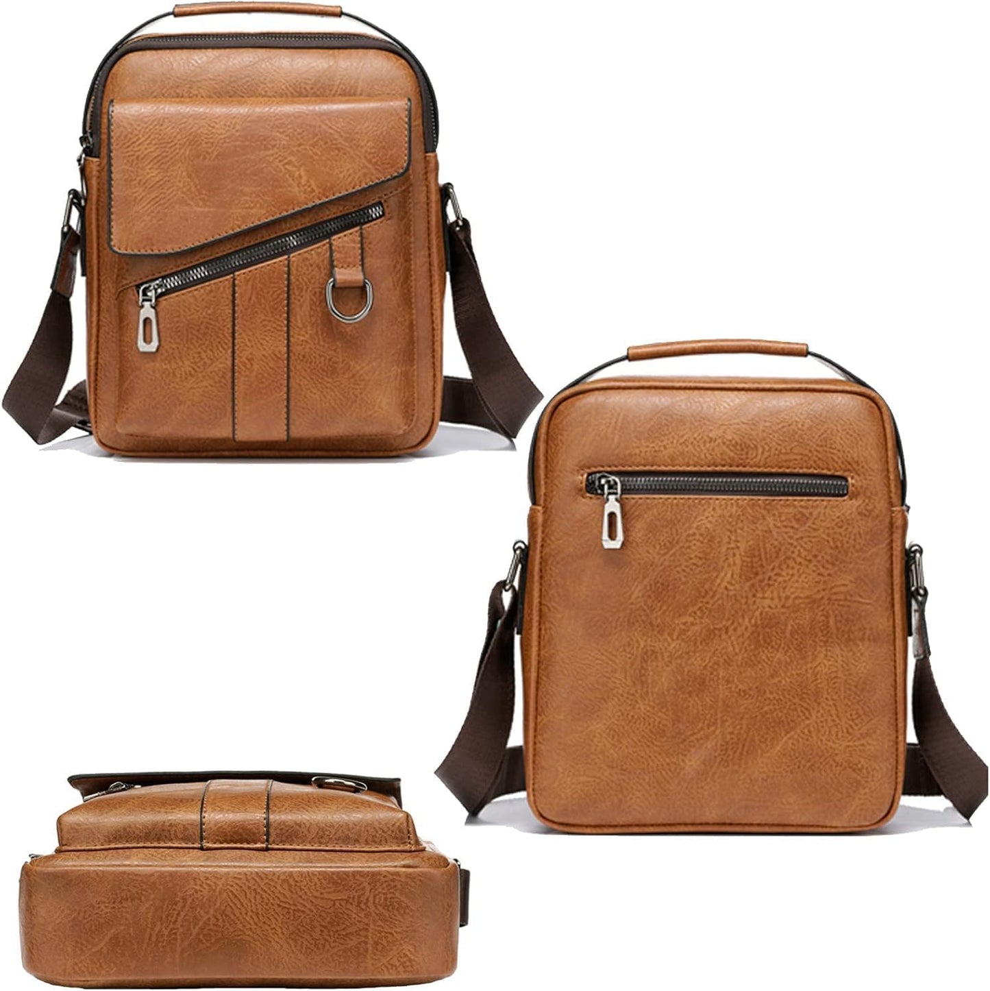 Vintage Genuine Leather Crossbody Bag for Men – Small Shoulder Satchel Handbag for Daily Use