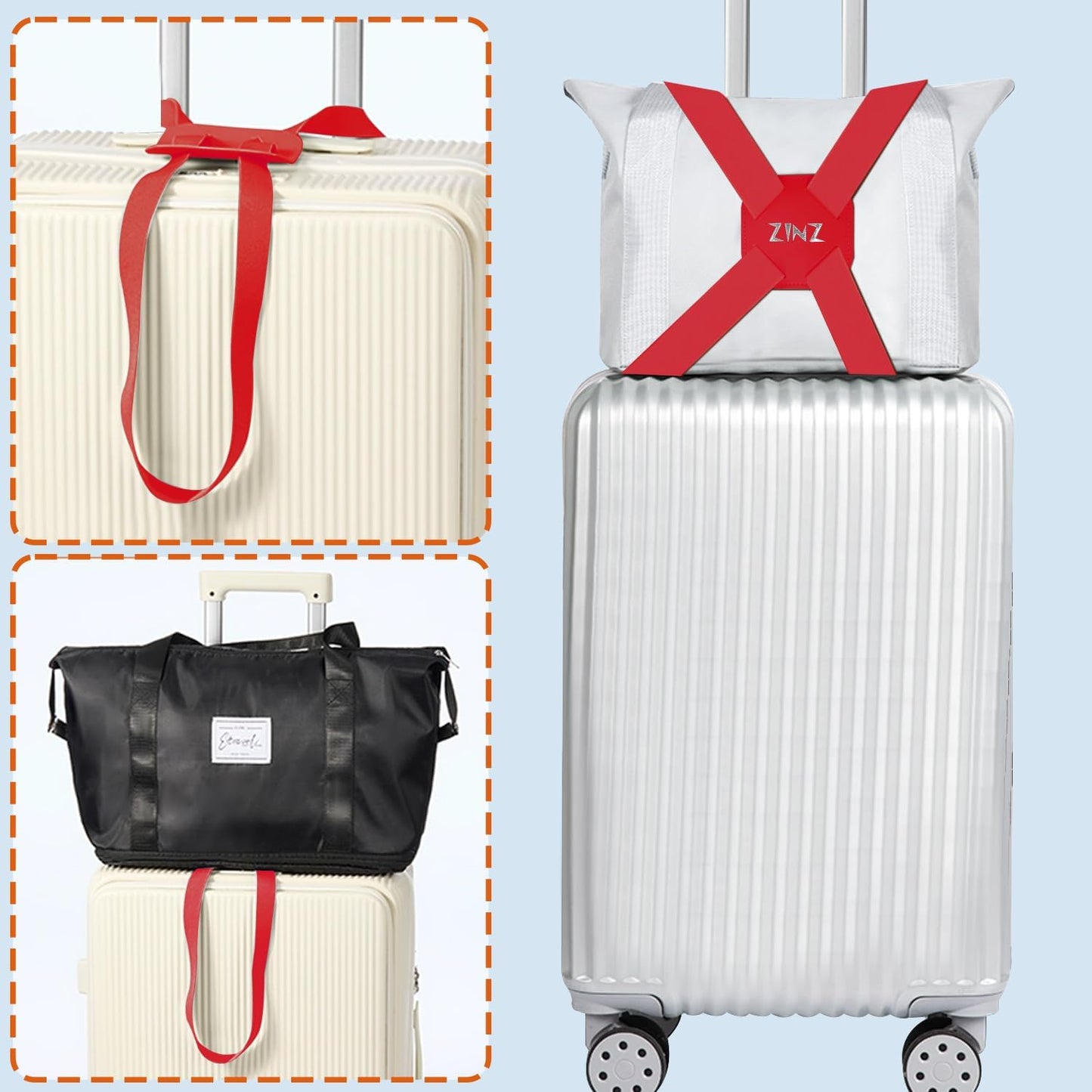 ZINZ Luggage Strap, High Elastic Suitcase Belt Adjustable Bag Bungees for Easier Travel,Red