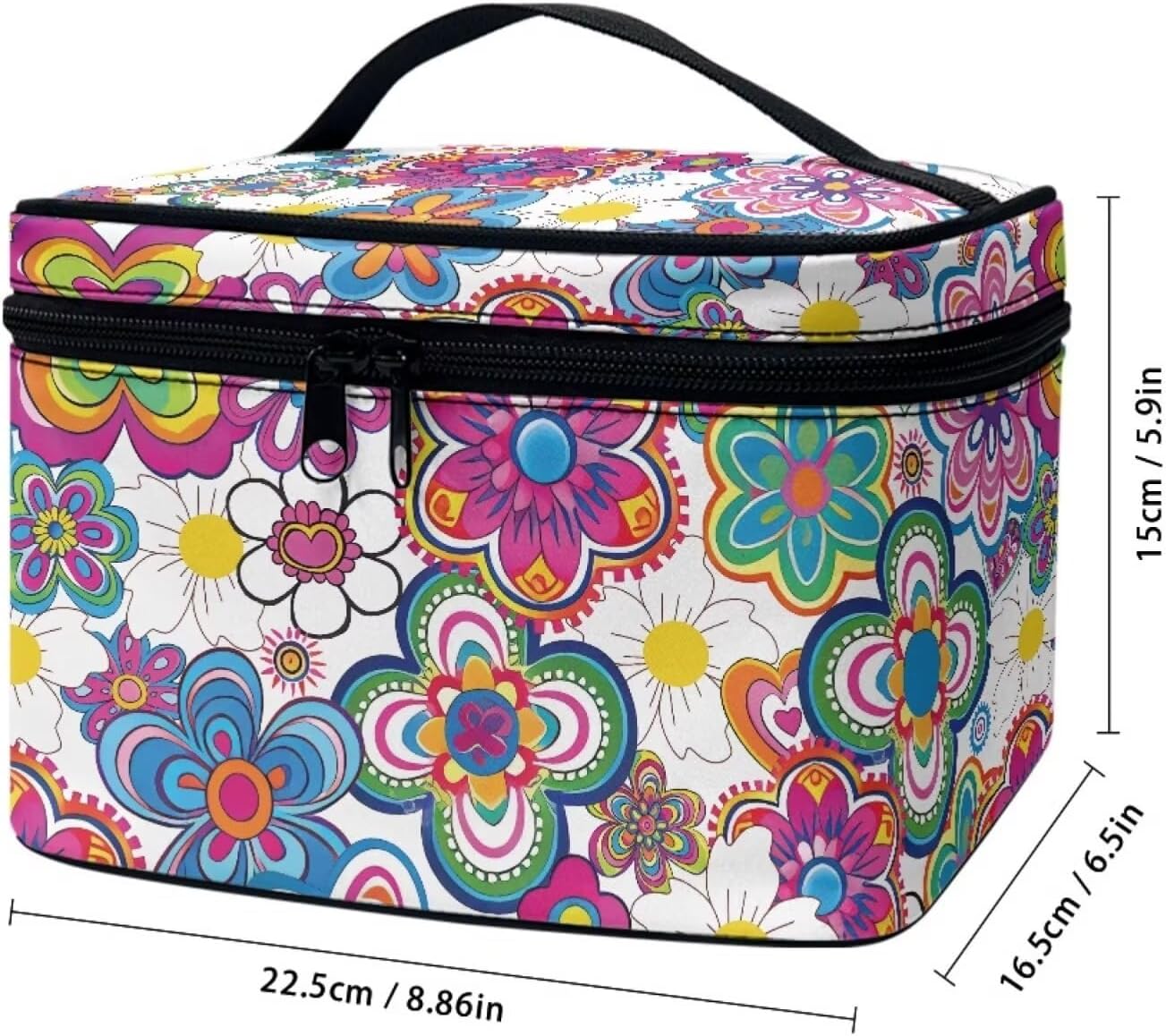 JoyLamoria Boho Flower Makeup Bag Large Capacity Tote Pouch Cosmetic Bag Accessories