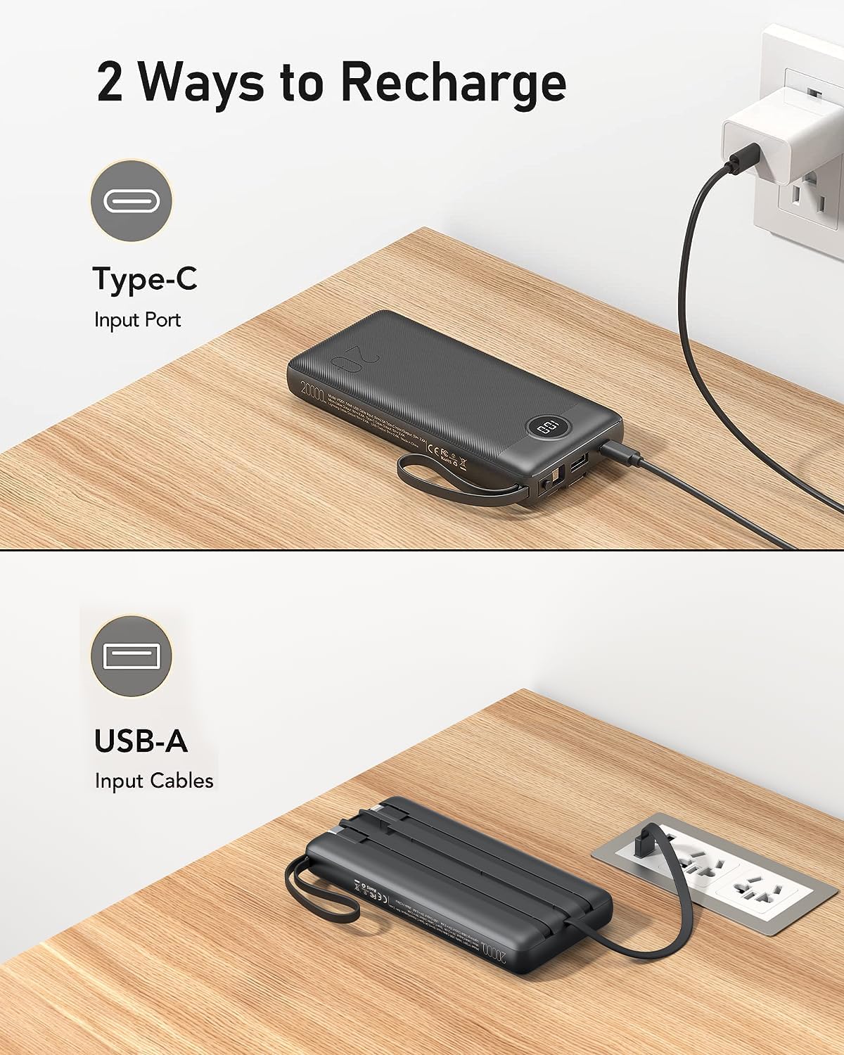 VEEKTOMX Portable Charger Built-in Cables, 20000mAh Power Bank for iPhone, Fast Charge USB C Battery Pack Travel Essentials Powerbank Compatible with iPhone 17/16/15/14, Samsung S25/24, Android, etc