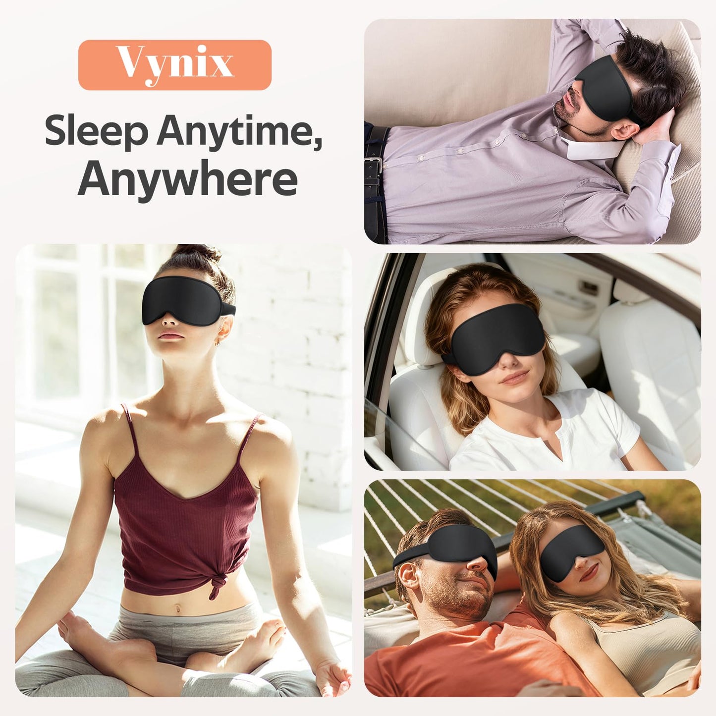 Vynix® Sleep Mask for Men Women - 100% Blackout Eye Masks for Sleep - 3D Soft Sleeping Mask for