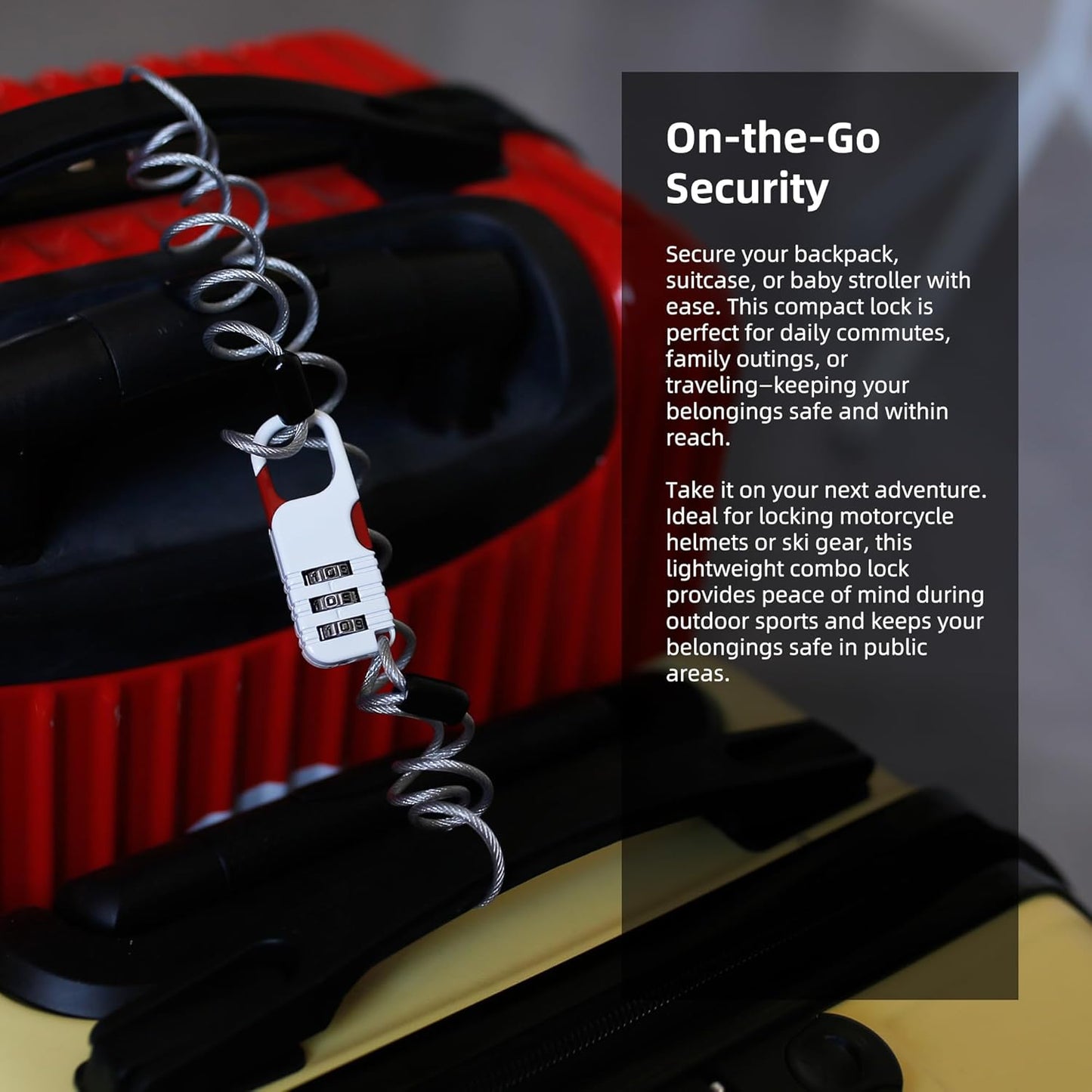 Combination Lock with Retractable Cable, Small Cable Lock with Code, Mini Padlock Combination, for Travel Luggage, Suitcases, Backpack, Bag Zipper, Bicycle, Motorcycle Helmet Anti Theft