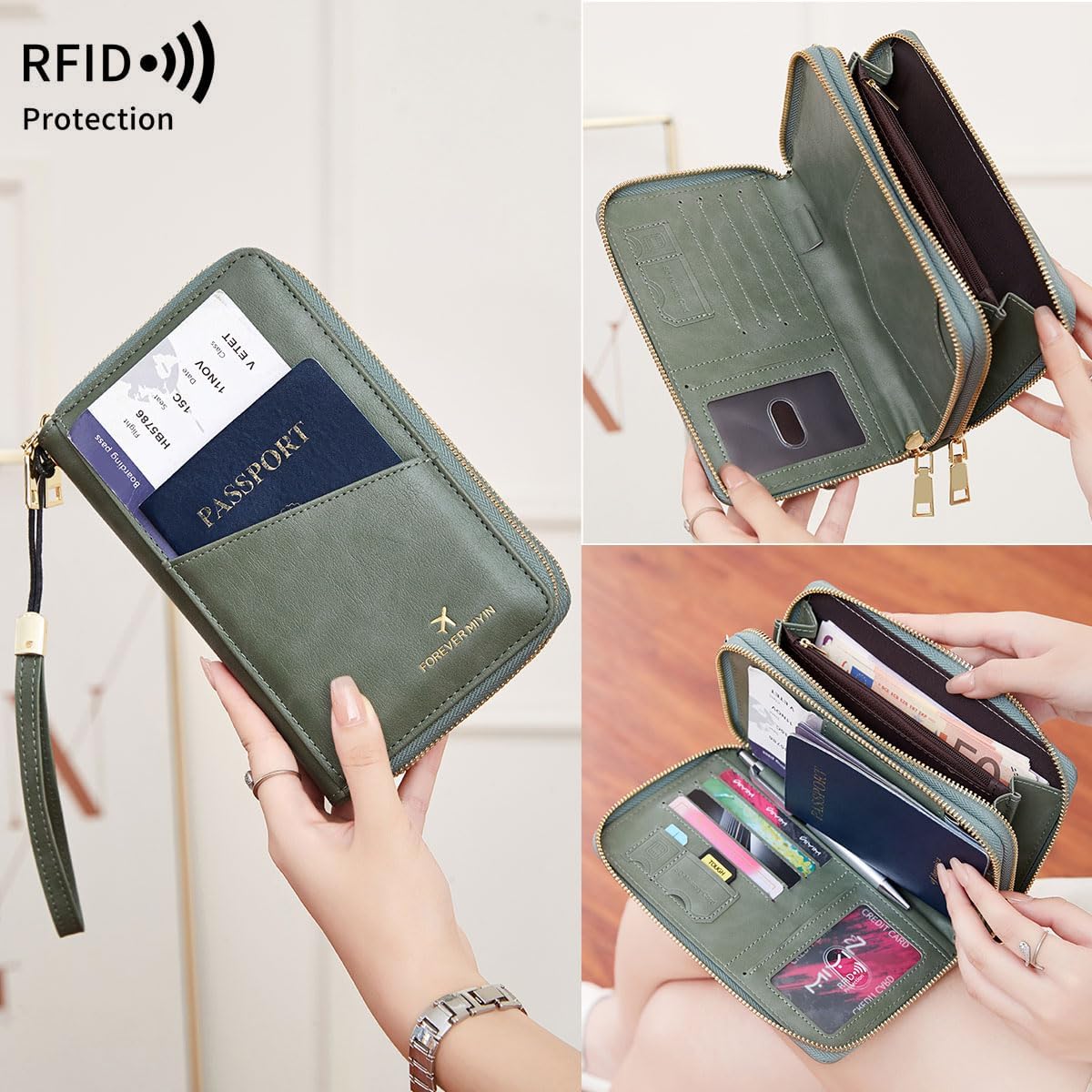 US-B Passport Wallet, RFID Blocking Passport Holder Large Capacity, Lightweight PU Document Organizer for Women (Royal Blue)