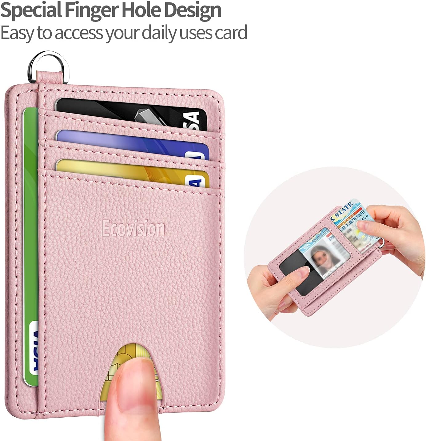 EcoVision Slim Minimalist Front Pocket Wallet, RFID Blocking Credit Card Holder Wallet with Detachable D-Shackle for Men Women