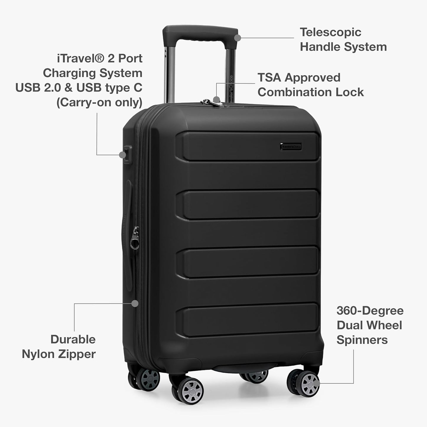Traveler's Choice Pagosa Indestructible Hardshell Expandable Spinner Luggage, Black, 3-Piece Set (22/26/30)